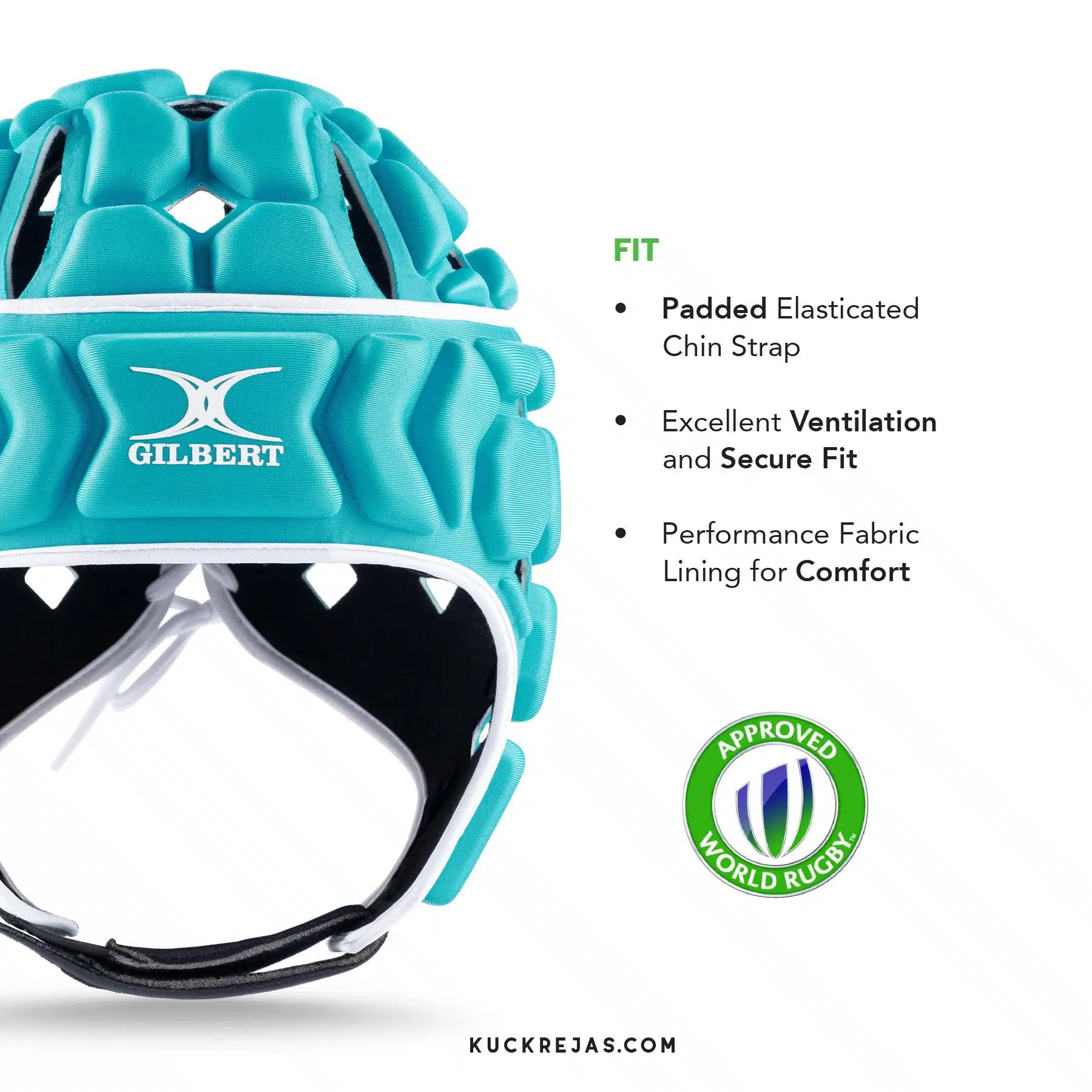 Gilbert Octane Headguard – Aqua/White - Image 3